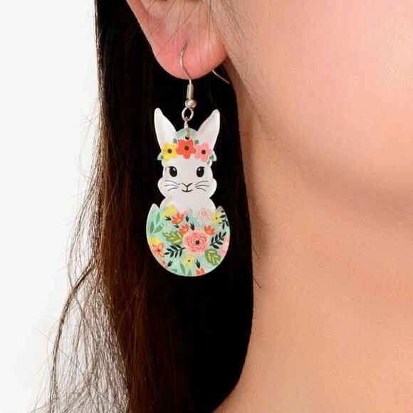 Easter Cartoon Rabbit Drop Earrings - Picture 4 of 11